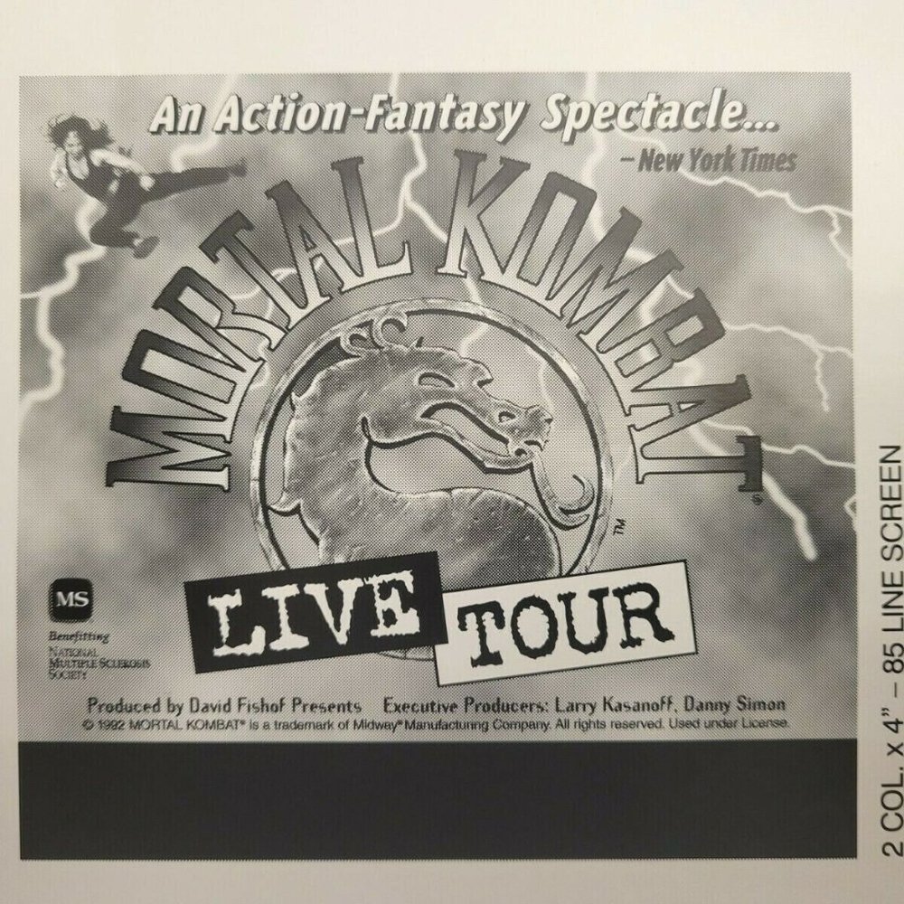 RARE VINTAGE 1995 MORTAL KOMBAT LIVE TOUR AD MAT 1 Only One in Existence…
